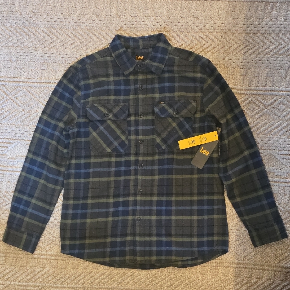 Lee Men's Plaid Shirt in Blue and Green
